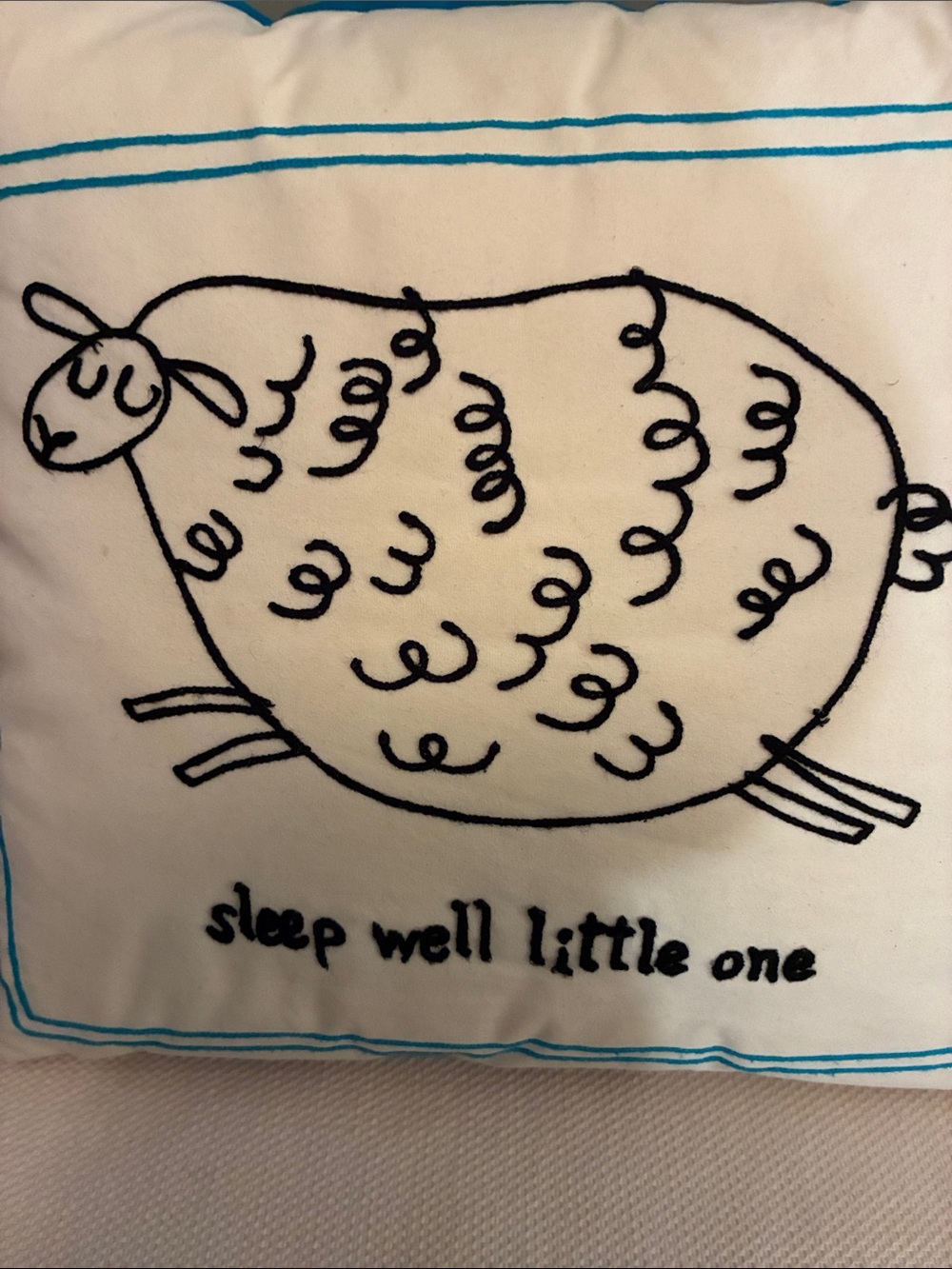Kindred Spirit Style Embroidered Sheep Throw Pillow-Cream & Turquoise